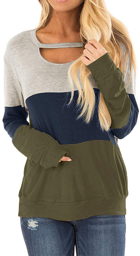 Women's Multicolor Hoodie Hollow-out Long Sleeve Round Sweaters