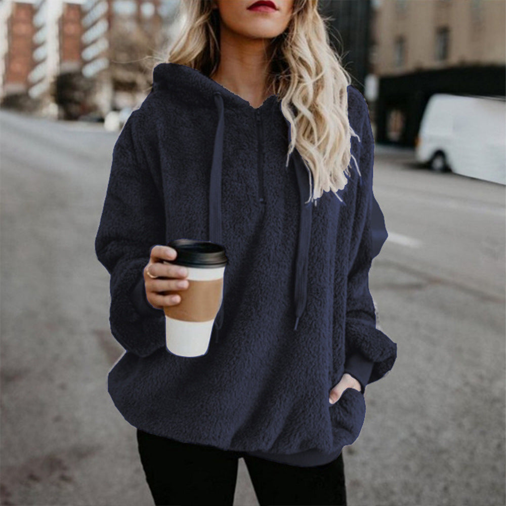 Women's Pullover Solid Color Hooded Fleece Sweatshirt Sweaters