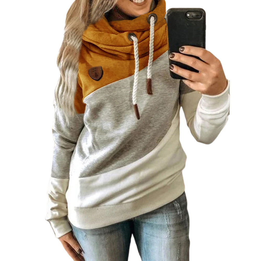 Unique Women's Stitching Hooded Fleece Loose Sweaters