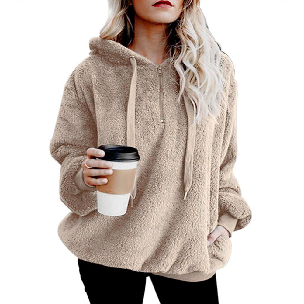 Women's Pullover Solid Color Hooded Fleece Sweatshirt Sweaters