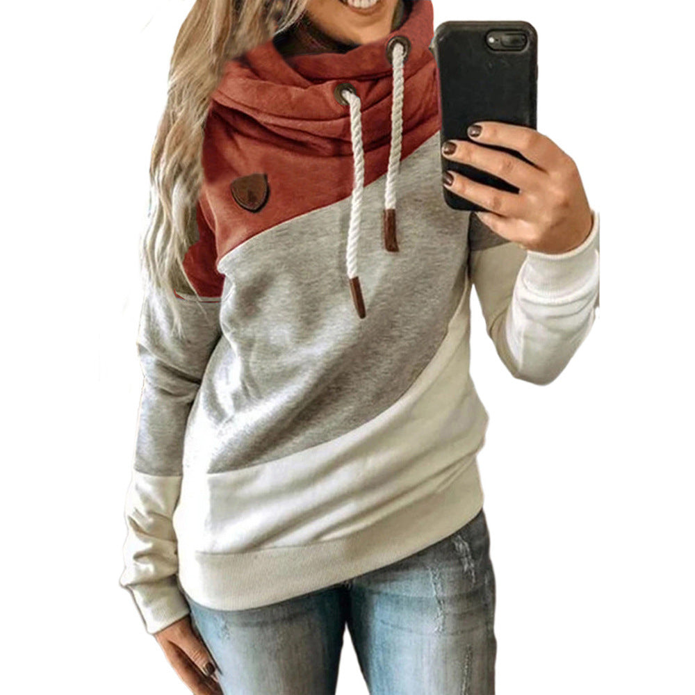 Unique Women's Stitching Hooded Fleece Loose Sweaters