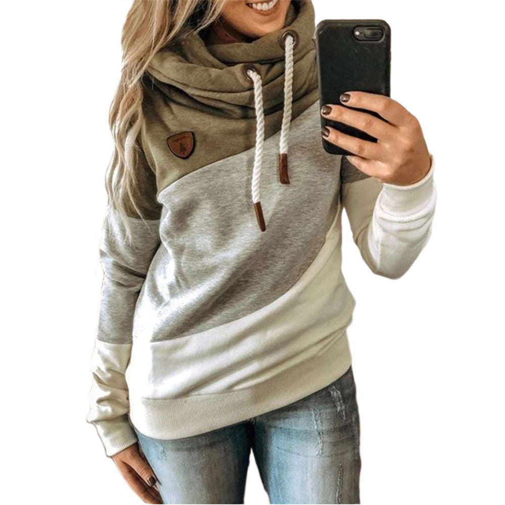 Unique Women's Stitching Hooded Fleece Loose Sweaters