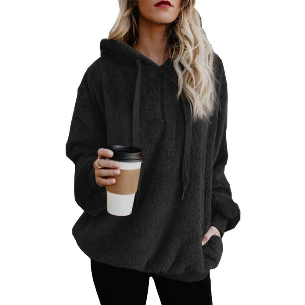 Women's Pullover Solid Color Hooded Fleece Sweatshirt Sweaters