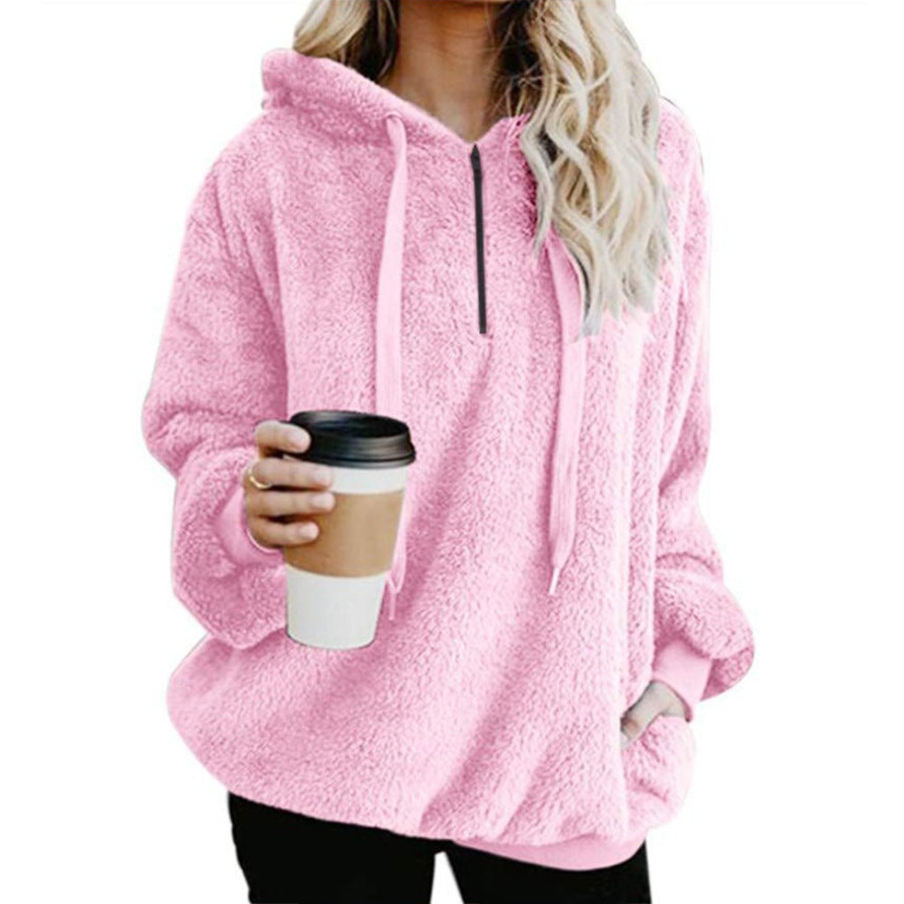 Women's Pullover Solid Color Hooded Fleece Sweatshirt Sweaters