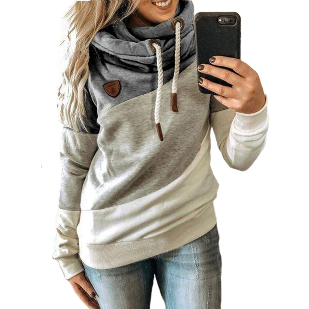 Unique Women's Stitching Hooded Fleece Loose Sweaters