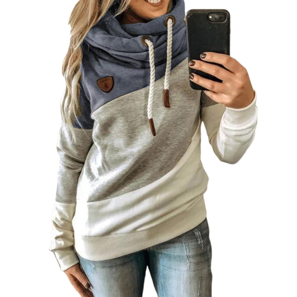 Unique Women's Stitching Hooded Fleece Loose Sweaters