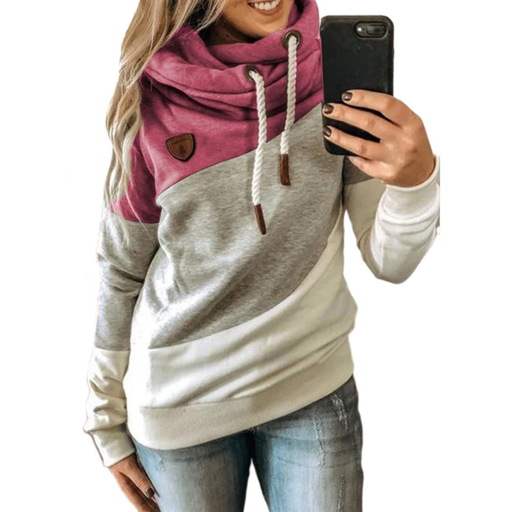 Unique Women's Stitching Hooded Fleece Loose Sweaters