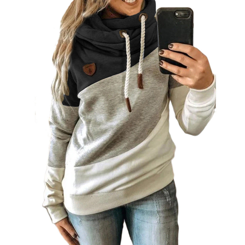 Unique Women's Stitching Hooded Fleece Loose Sweaters