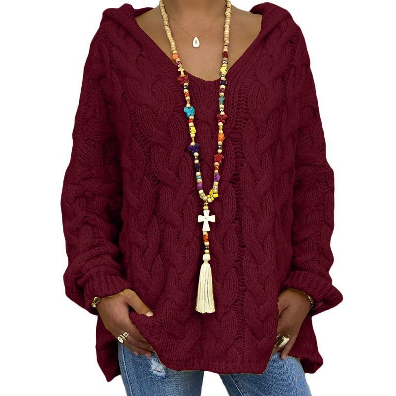 Women's Solid Color Twist Knitted Hoodie Sweaters