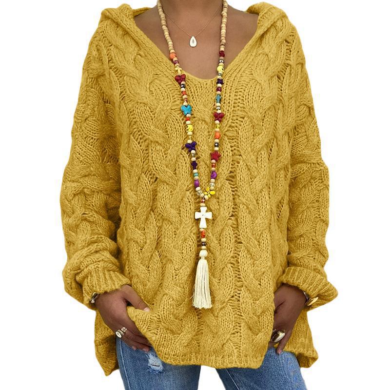 Women's Solid Color Twist Knitted Hoodie Sweaters