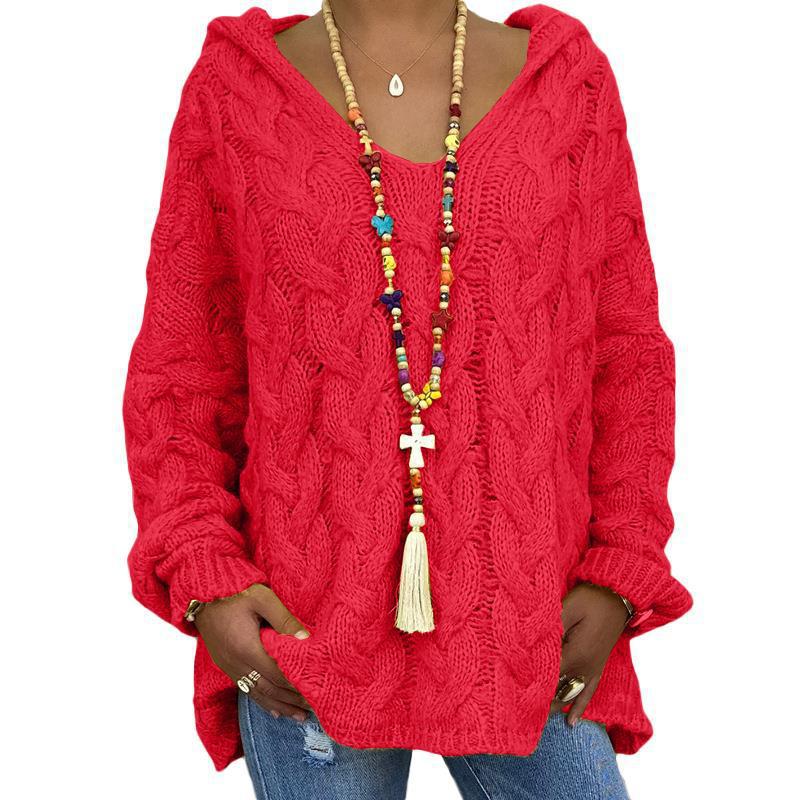 Women's Solid Color Twist Knitted Hoodie Sweaters