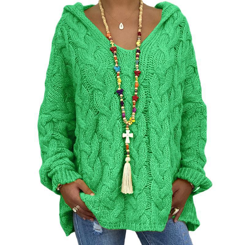 Women's Solid Color Twist Knitted Hoodie Sweaters