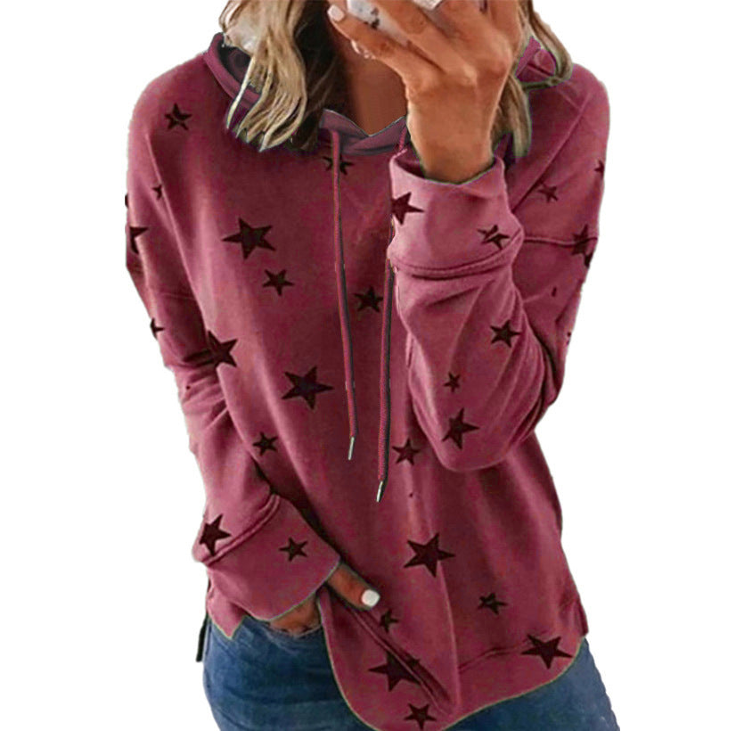 Women's Star Print Loose Large Hooded Sweaters