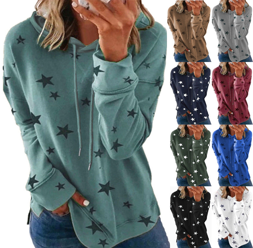 Women's Star Print Loose Large Hooded Sweaters