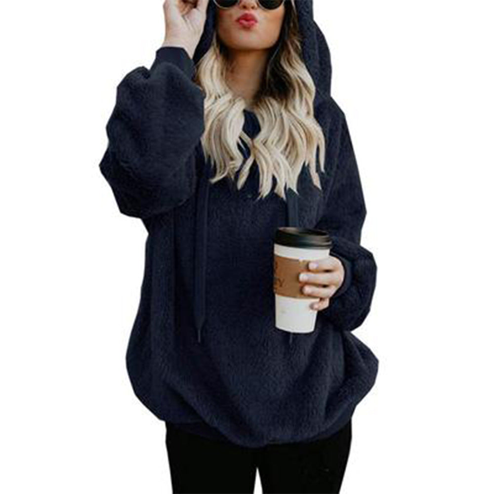 Women's Pullover Solid Color Hooded Fleece Sweatshirt Sweaters