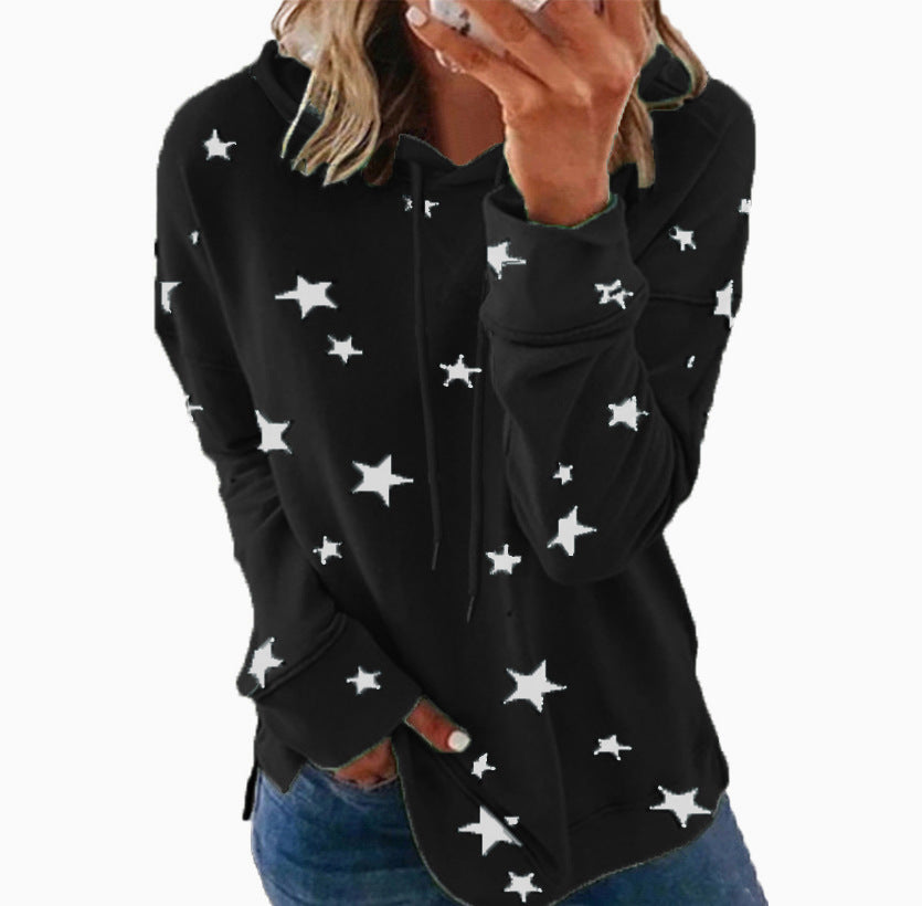 Women's Star Print Loose Large Hooded Sweaters