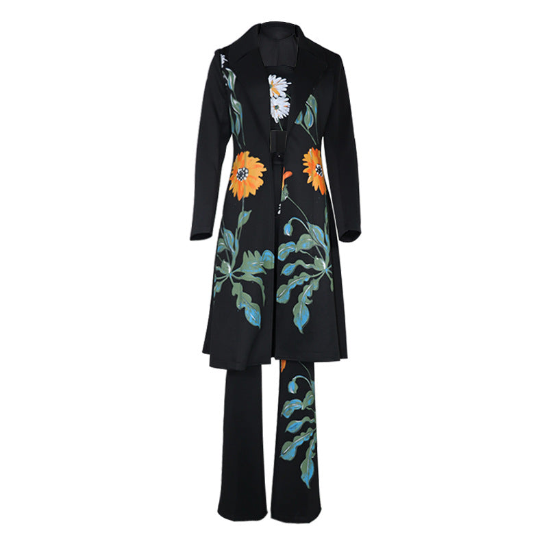 Comfortable Women's Elegant Long Floral Print Suits