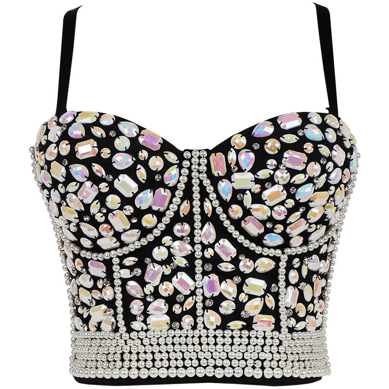 Women's Rhinestone Bead Corset Club Party Glitter Costumes