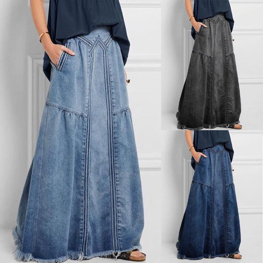 Jupes simples à taille élastique en denim pour femmes