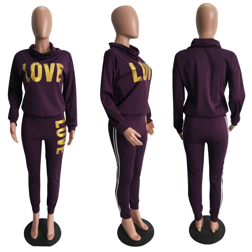 Women's Best-selling Gilding Letters Turtleneck Sports Suits