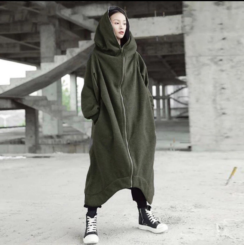 Personality Street Zipper Hooded Long Lining Sweaters