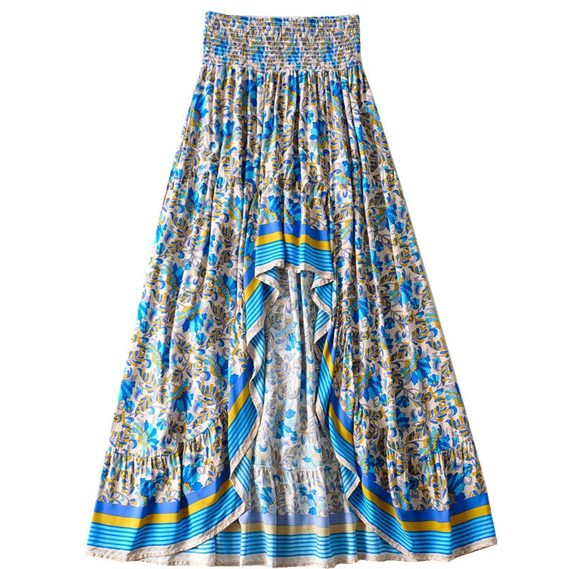 Women's Rayon Printed Irregular High Waist Long Skirts