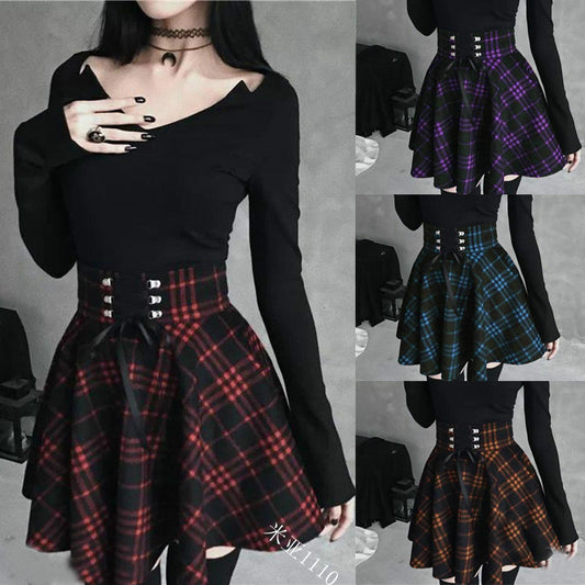 Plaid Printed Splicing Half-length Temperament Commute Skirts