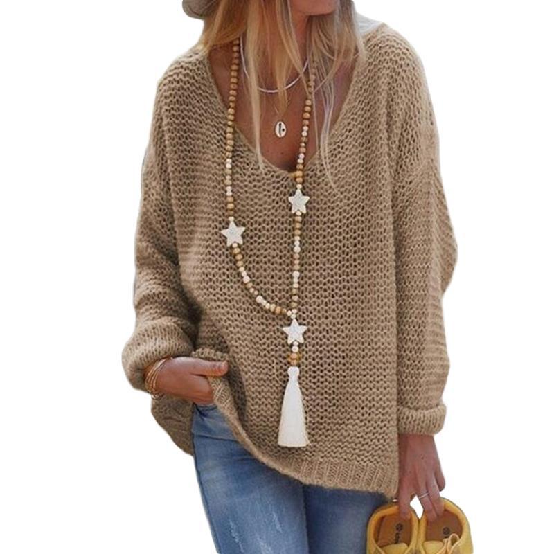 Casual Slouchy Women's V-neck Long-sleeved Knitted Sweaters