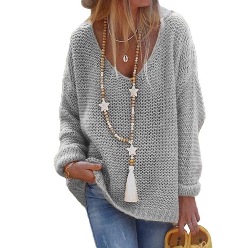 Casual Slouchy Women's V-neck Long-sleeved Knitted Sweaters