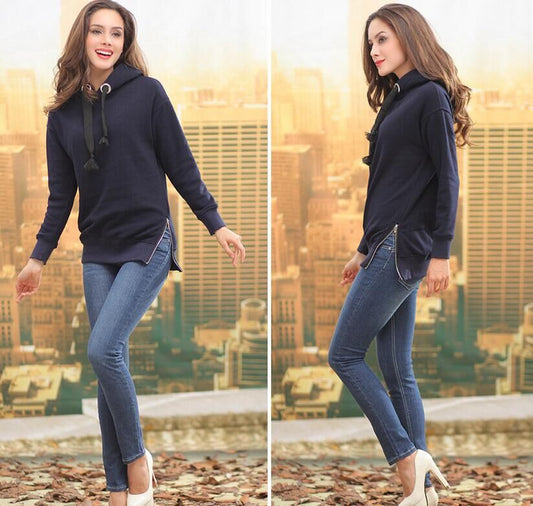 Loose Long Sleeve Hooded Pullover Fleece-lined Sweaters