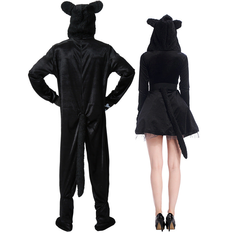 Vêtements de couple de chats noirs pour hommes Halloween Costumes d'animaux