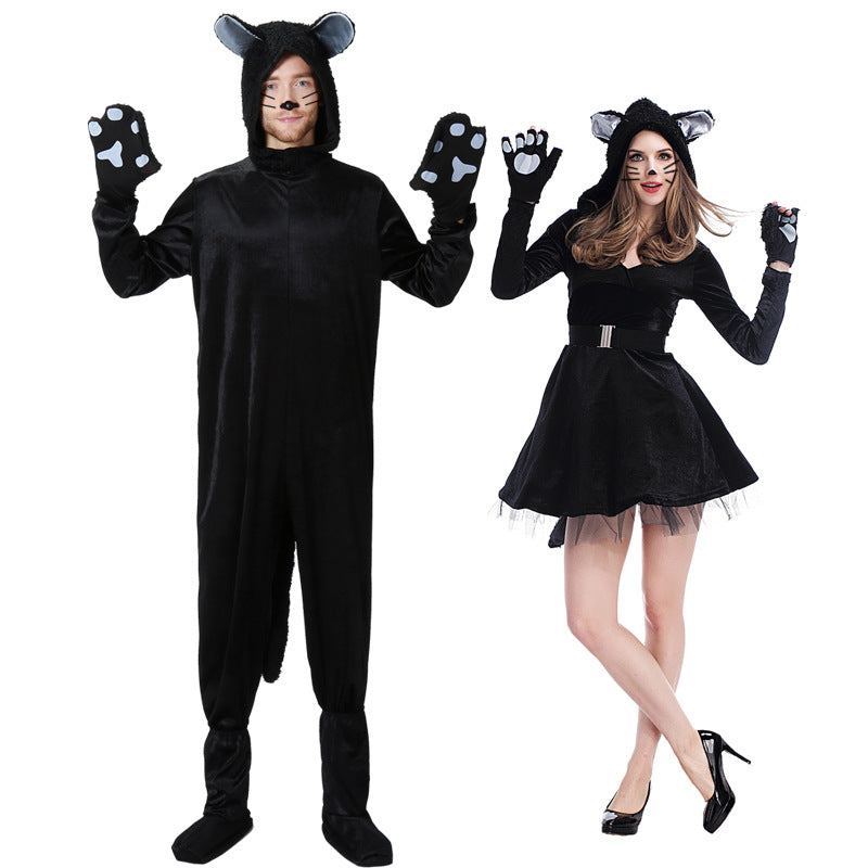 Vêtements de couple de chats noirs pour hommes Halloween Costumes d'animaux