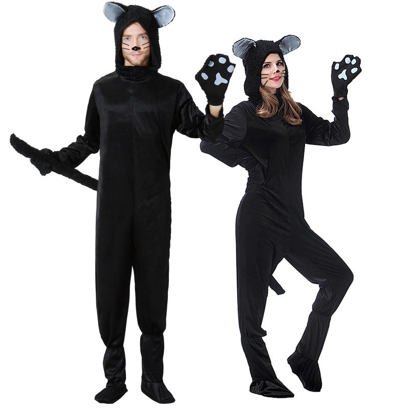 Vêtements de couple de chats noirs pour hommes Halloween Costumes d'animaux