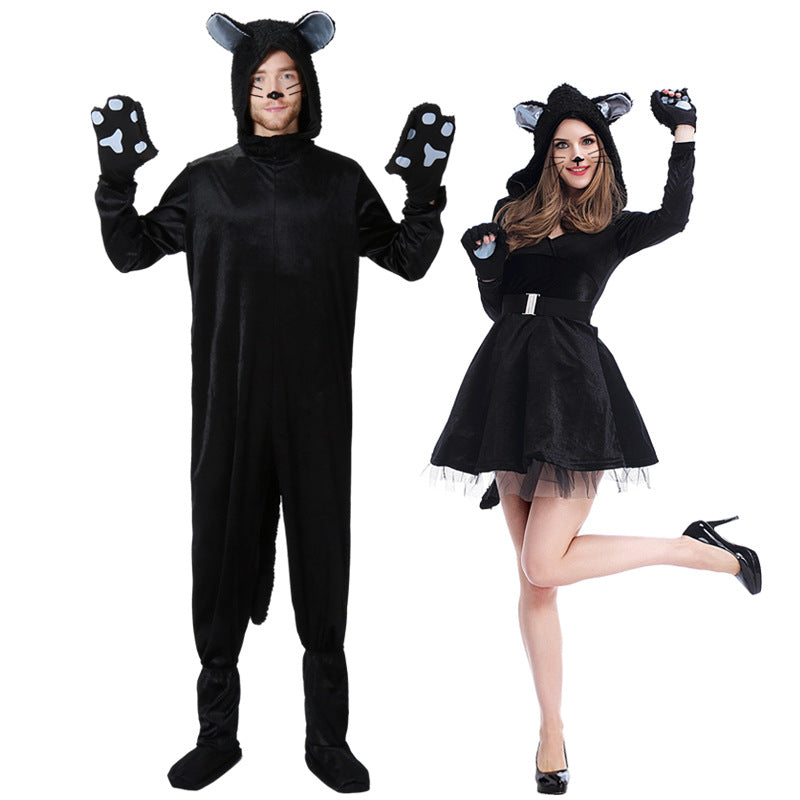 Vêtements de couple de chats noirs pour hommes Halloween Costumes d'animaux