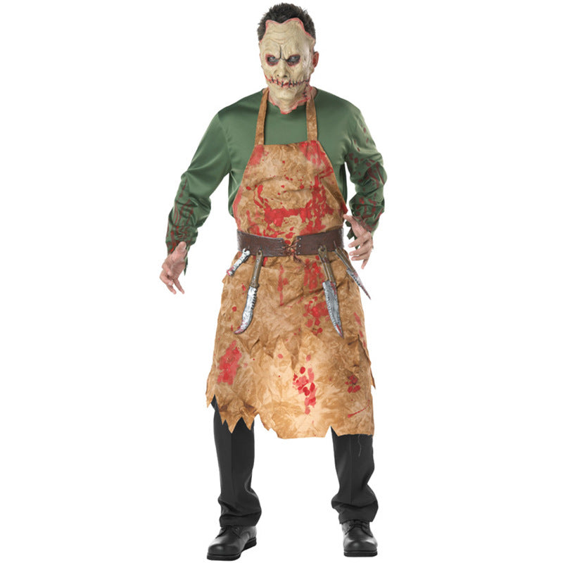 Costumes de zombies pour hommes, boucher de sang, chef et chef d'Halloween