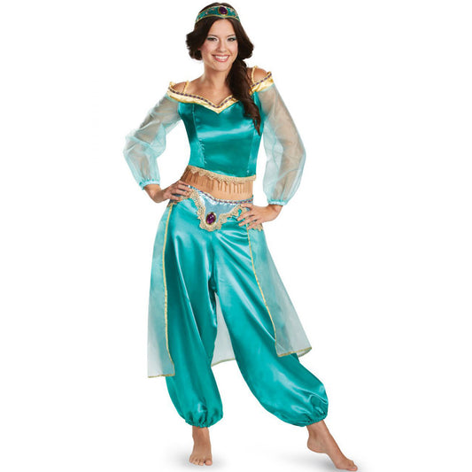 Costume de robe d'Halloween de princesse Jasmine avec lampe attrayante