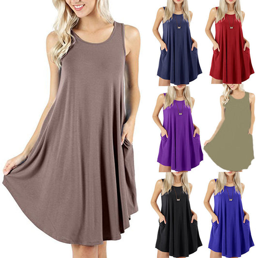 Sleeveless Pocket Casual T-shirt Large Swing Dresses