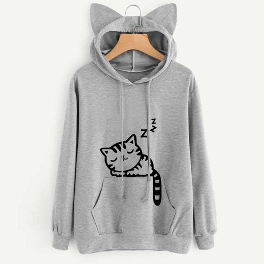 Loose Fleece Printed Pattern Hood Sweatshirt Sweaters