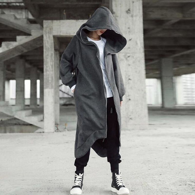 Personality Street Zipper Hooded Long Lining Sweaters