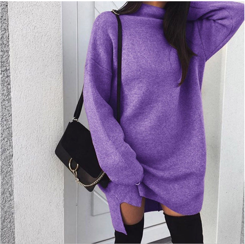 Women's Casual Loose Knit High Neck Dress Sweaters