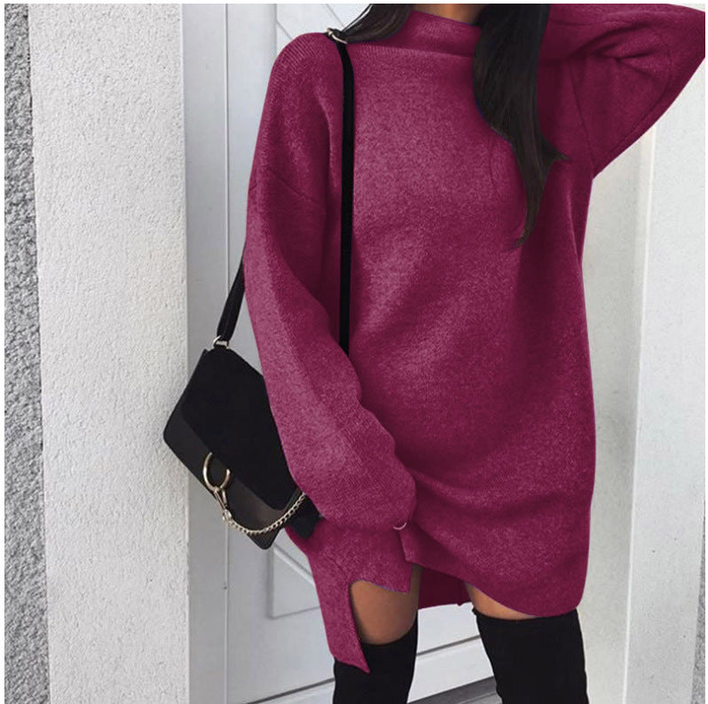 Women's Casual Loose Knit High Neck Dress Sweaters