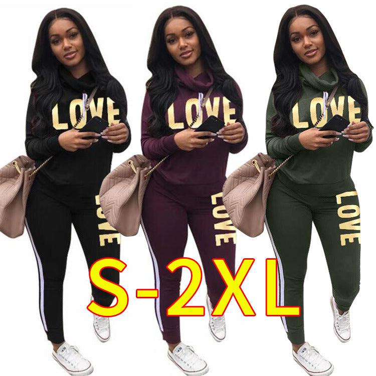 Women's Best-selling Gilding Letters Turtleneck Sports Suits