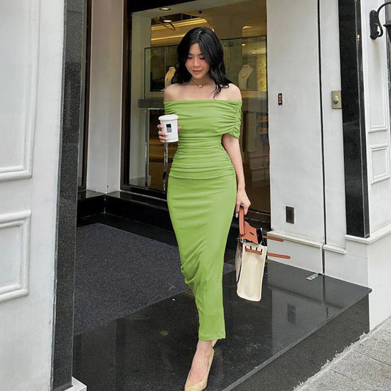 Spring Pleated Dress Slim Fit Slimming Slit Dresses