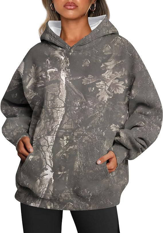 Women's Camouflage Hoodie Maple Leaf Print Oversized Sweaters