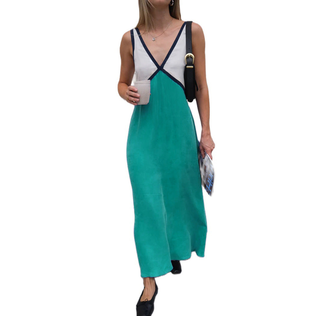 Women's Summer Loose-fitting Sleeveless Shirt Color-matching Dress Dresses