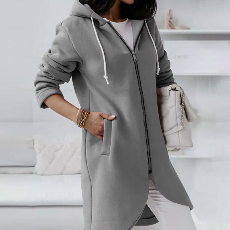 Personality Street Zipper Hooded Long Lining Sweaters