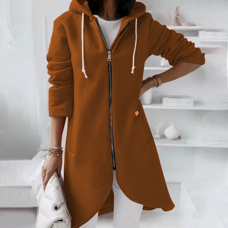 Personality Street Zipper Hooded Long Lining Sweaters