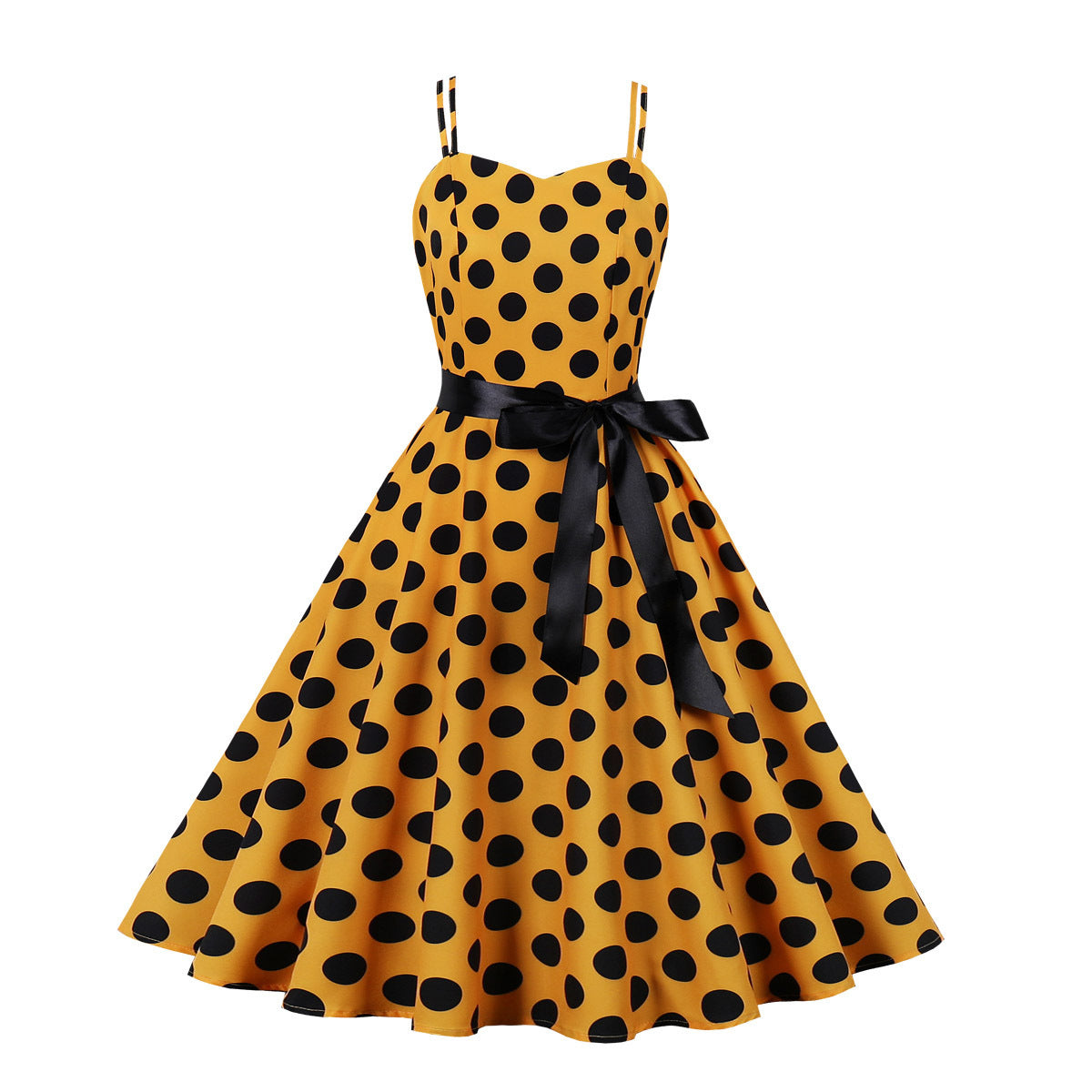 Women's Dot Dress Retro Big Swing Suspender Dresses