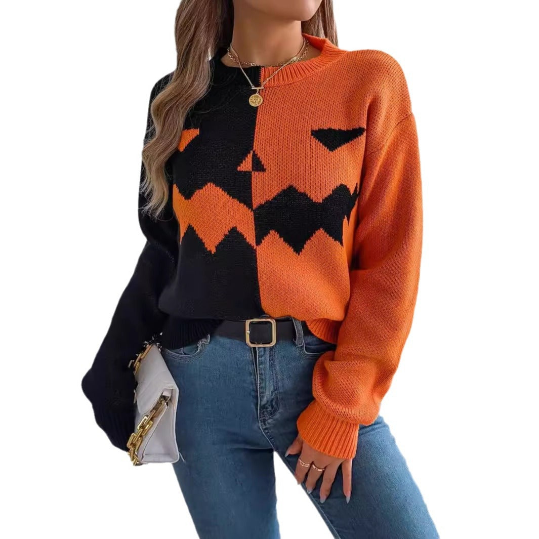 Women's Halloween Ghost Pumpkin Contrast Color Long Clothing