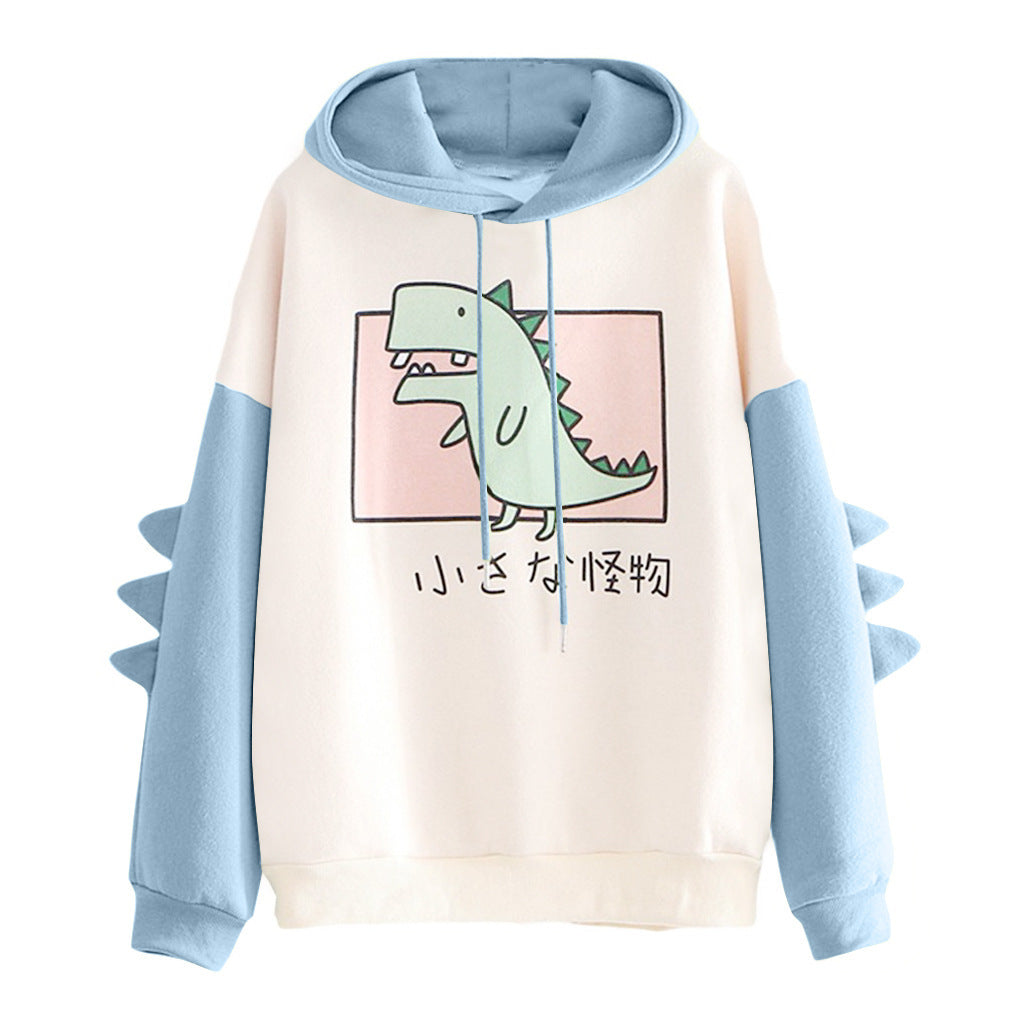 Women's Printed Dinosaur Contrast Color University Style Sweaters